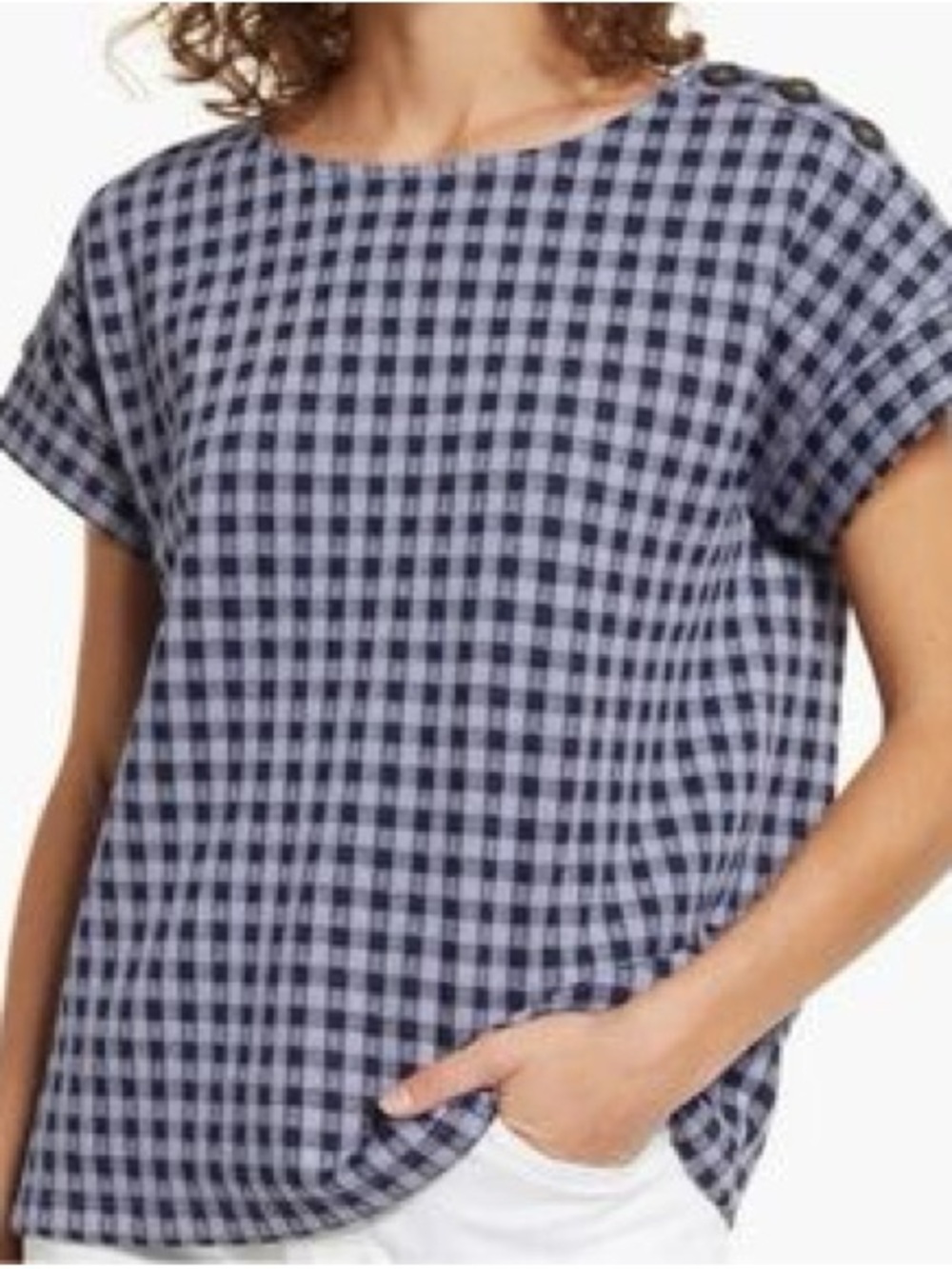 Madewell Navy and White Gingham Short-Sleeve Tunic